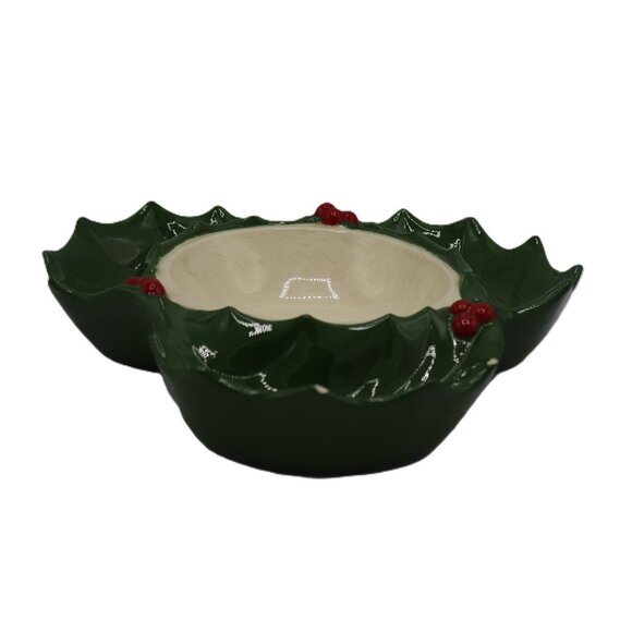 Vintage 1979 Holly Christmas Divide 4 Section Bowl Serving Dip Tray - Picture 3 of 10